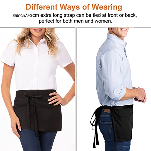Ruibolu Waist Apron With 3 Pockets - Black Waitress Waiter Server Short Aprons, Water Resistant Half Apron (Black-1Pack) #TOP4