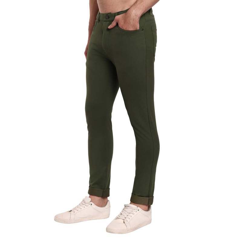 Image of ONE SKY Premium Men's Flexi Waist Casual Pants Cotton Blend Stretchable Chinos | Slim Fit Stylish Office Fashion Trousers for Office, Party | Men Formal Pant