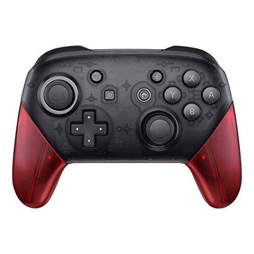 eXtremeRate Case für Nintendo Switch Pro Controller,Hülle Schale Gehäuse Grip Case Griffe Ersatzteile für Nintendo Switch Pro Controller-Kein Controller(Transparent Rot)