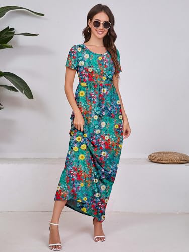 Image of DEARCASE Maxi Dress for Women Short Sleeve Casual Summer Loose Plain Comfy Long Dresses with Pockets