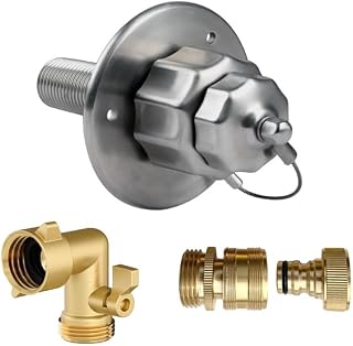 PRO-RVER All Metal RV Water Inlet Marine Quality Stainless Steel Water Inlet 90degree Brass Elbow Brass Quick Hose Connector Upgrade Replacement Water Fill Inlet for RV Camper Motorhome Boat (1 SET)