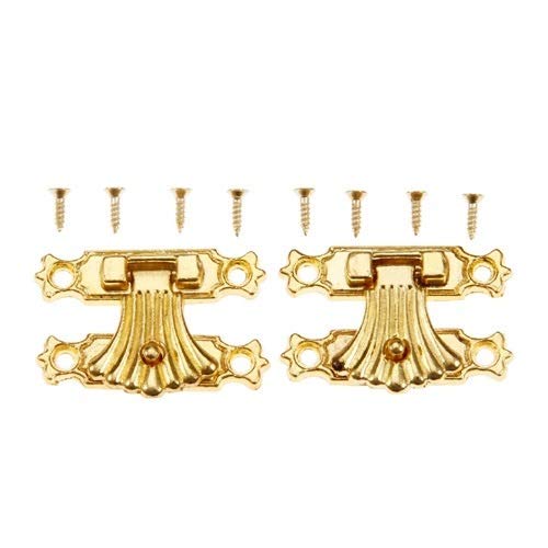 Image of Safety Hasp Lock 2Pcs Antique Gold Jewelry Box Padlock Hasps Locked Catch Latches Flower Wooden Wine Box Handbag Buckle Vintage Hardware (Color : B)