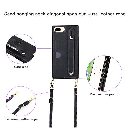 Defbsc Wallet Case For Iphone Se 2022 5G,Iphone Se2Nd Case, Iphone 7/8/6/6S Case With Finger Strap, Pu Lanyard Case With Card Slot, Adjustable Crossbody Strap Shockproof Protective Case,Black #TOP1