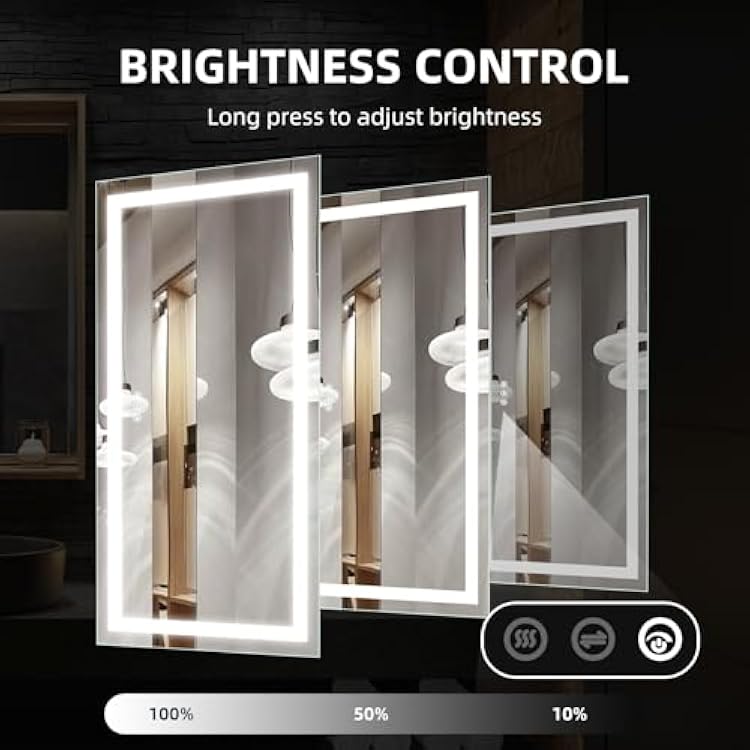 60 * 30 inch LED Bathroom Mirror with Front and Backlight, Stepless Dimmable Wall Mirrors with Anti-Fog, Shatter-Proof, Memory, 3 Colors, Double LED Vanity Mirror