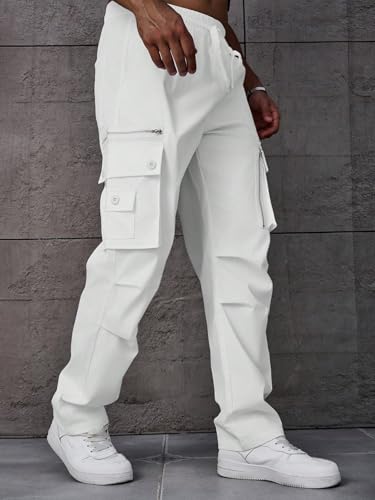 ZAFUL Mens Casual Cargo Pants Drawstring Zip Multi Pockets Hiking Outdoor Streetwear Track Joggers Sweatpants4