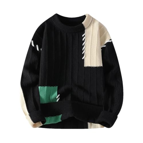 Men's Winter Fashion Patchwork Knitted Sweater - Youthful Vitality O-Neck Loose Streetwear Warm Sweater