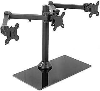 VIVO Black Triple Monitor Mount Freestanding Desk Stand with Glass Base | Heavy
