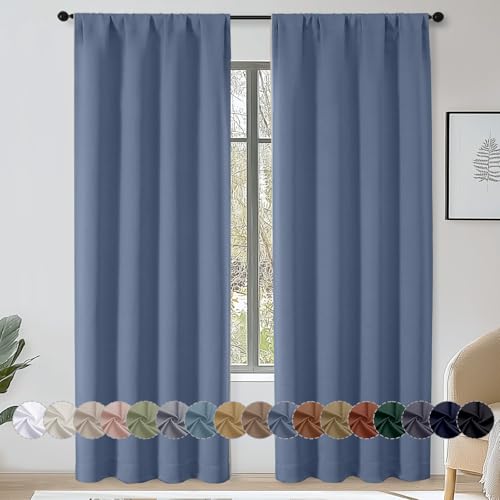 OWENIE Denim Blackout Curtains for Bedroom 84 Inch Long 40" Wide 2 Panels