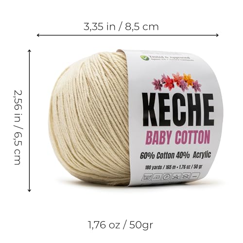 Image of Keche Baby Cotton, 60% Cotton 40% Acrylic Yarn, Soft Cotton Yarn for Crochet and Knitting, Amigurumi Yarn 1 Skein /Ball 1.76 Oz (50g) / 180 Yrds (165m) - Ecru