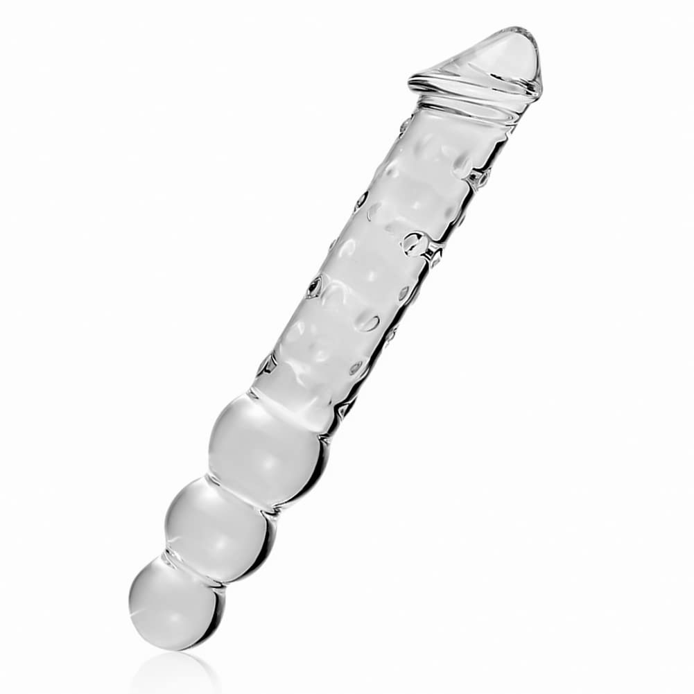 SXOVO 29,5cm Dildo in Vetro a Doppia Estremità, Dildo con 3 Perle Rotonde e Pene Realistico, Palline Anali per Massaggio Prostatico, Sex Toy in Vetro per Coppia Uomo Donna (L)