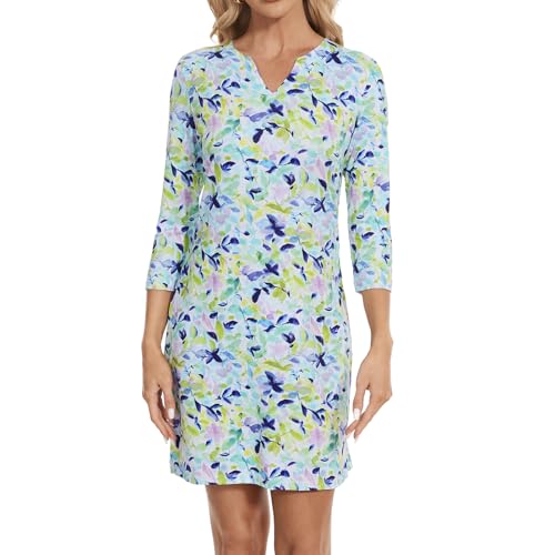 Lightbare Women’s 3/4 Sleeve Dress with Pockets UPF 50+ Casual Sun Dress Breathable Quick Dry for Beach Hiking Outdoors Party