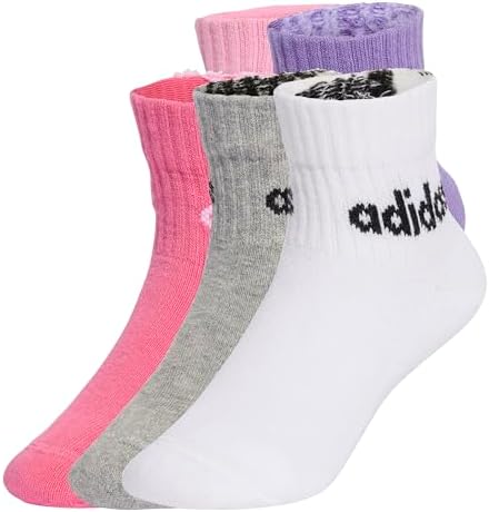 adidas Performance Linear Kids' Ankle Socks 5 Pack, True Pink/Pink Fusion/Violet Fusion/Medium Grey Heather, Medium