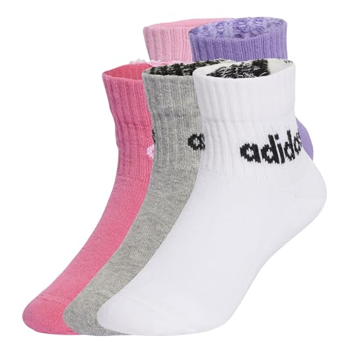 adidas Uniseks - dzieci Linear Kids Ankle Socks 5Pp, True Pink/Pink Fusion/Violet Fusion/Medium Grey Heather, 6-7 Years