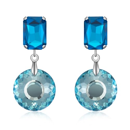 Crystal Drop Dangle Earrings for Women Square Circle Geometric Blue