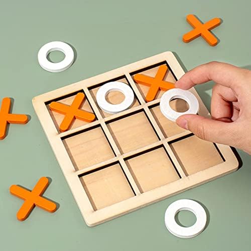 Pasdrucn Tic-Tac Toe Board Game, Wooden Mini X O Blocks Tabletop Educational Toy, Noughts and Crosses Competitive Game for Kids and Adults Families Travel Games