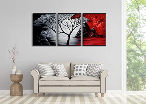 Wieco Art Extra Large Size Framed Canvas Art Prints Wall Art The Cloud Tree Abstract Pictures Paintings For Living Room Home Office Decorations Contemporary Artwork 3 Panels Black Frame #TOP3