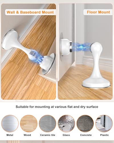 Image of Crosize Magnetic Door Stoppers 8 Pack, Stainless Steel Door Stops for Wall and Floor Mounting, Door Holder Keep Door Open, No Drilling Door Stop with 3D Adhesive Tapes, White