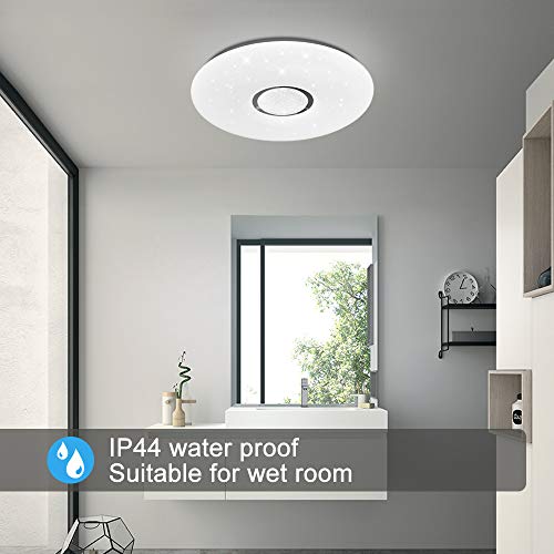 Plafoniera a LED Dimmerabile Soffitto Lamp + Musica il Bluetooth Oratore, 36W Lampada con telecomando Plafoniera LED Impermeabile IP44