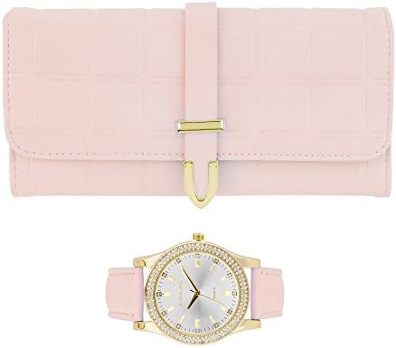 Gino Milano Elegant Women's Leather Band Watch & Matching Tri-Fold Wallet Set - Stylish Gold Watch with Leather Clutch Wallet Set for Ladies