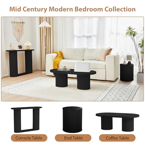 AVZEAR Small Round Side Table Fluted Night Stand Set of 2, Mid Century Modern End Table with Storage, Circle Bedside Tables Wood Nightstands for Small Spaces, Living Room, Bedroom (Black) - Thumbnail 6