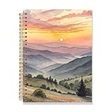 FOPENEM Sunset Hills Notebook 8.3x5.5 Inches – Watercolor Landscape Journal, Golden Hour Mountain View Spiral Notebook, Aesthetic Writing Journal for Daily Notes