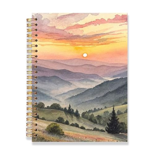 FOPENEM Sunset Hills Notebook 8.3x5.5 Inches – Watercolor Landscape Journal, Golden Hour Mountain View Spiral Notebook, Aesthetic Writing Journal for Daily Notes