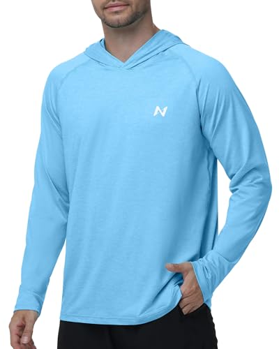 isnowood Men's Sun Hoodie UPF 50+ Fishing Shirts, UV Protection Long Sleeve Hooded Rash Guard Lightweight for Hiking Swimming