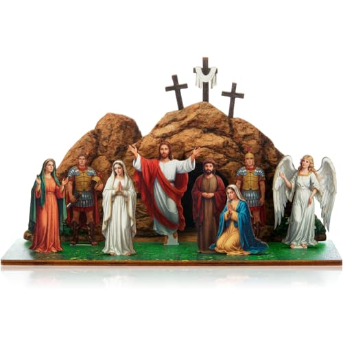 Novabright 10 Pcs Easter Resurrection Scene Decor Set Empty Tomb Cross Jesus Decorations Christian Religious Wooden Tabletop Decor for Home, Church Spring Easter Centerpiece Gift