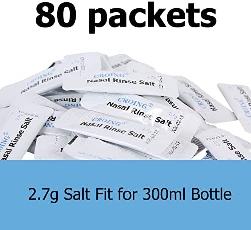 CROING 80 x mieszanka do płukania zatok + 1 x butelka do płukania nosa (300 ml), zestaw saszetek do płukania nosa, sól Neti, nawadnianie nosa, butelka do nosa, ulga zatokowa, Neti-Pot