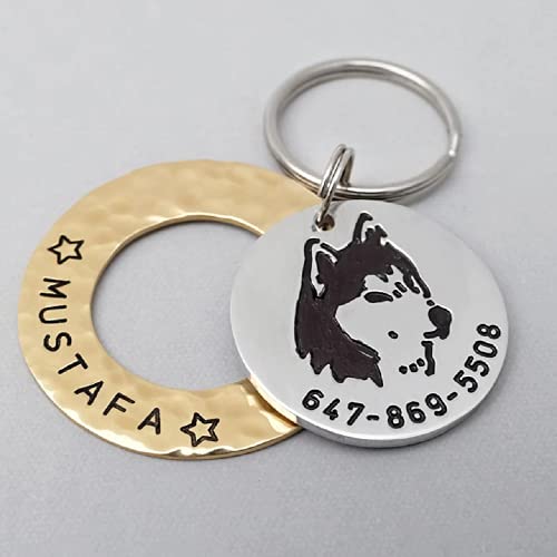 Oyasumi Handmande Hottest! Custom Dachshund Dog Tag, Personalized Pet Id Engraved Siberian Husky 20 Breeds (Gold Circle: 3.3Cm, Silver Piece: 2.6Cm, Australian Shepherd) #TOP3