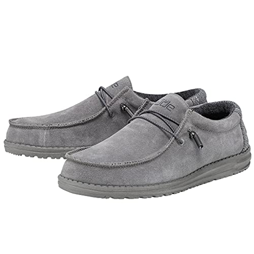 HEYDUDE Men's Wally Suede Ash Size M8 | Men’s Shoes | Men's Lace Up Loafers | Comfortable & Light-Weight