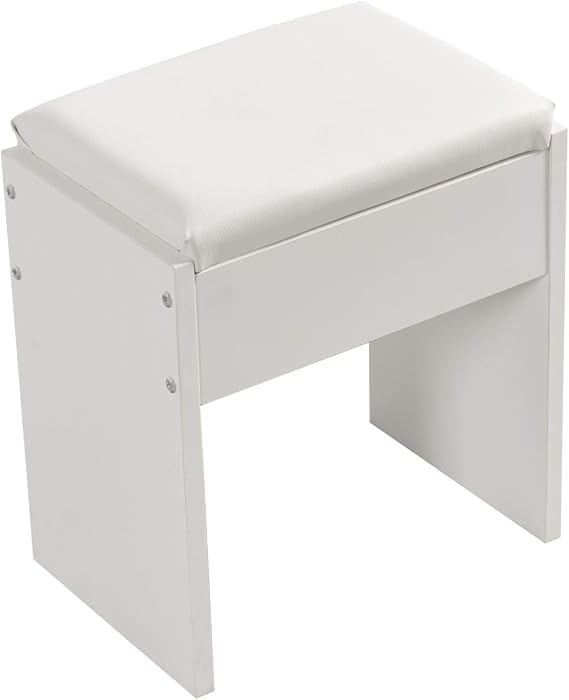 Mondeer Dressing Table Stool, White Soft Padded Vanity Stool