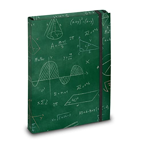 itenga Heftbox mit Motiv DIN A4 - Schulheftbox Sammelbox mit Gummizug- für Kinder Jugendliche Schüler Mädchen (Motiv Formeln)