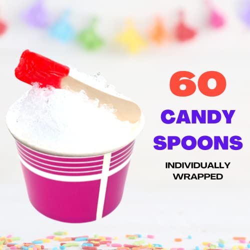 Concession Essentials Pack Of 60 4" Candy Spoons (20 Grape, 20 Green Apple 20 Cherry) - Perfect For Snow Cones, Ice Cream, Birthday Parties, Desserts #TOP1