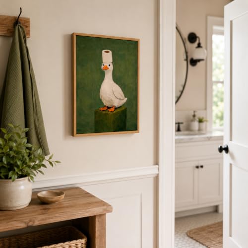 Floating Framed Funny Bathroom Duck Canvas Wall Art Cute Animal Toilet Paper Poster Print Green Background Painting Picture Kids Bathroom Wall Decor for Washroom Bathroom Restroom Home Decoration12x16 in by KVBJZYZ - Used condition - Image 7