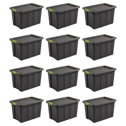 Image of Sterilite Latching Tuff1 Tote Containers w /Lids, 30 Gallon, 12-Pack | Flat Gray, Large Plastic Storage Bins - Heavy-Duty Stackable Organizer Boxes for Home, Office, Basement, Closet, & Garage