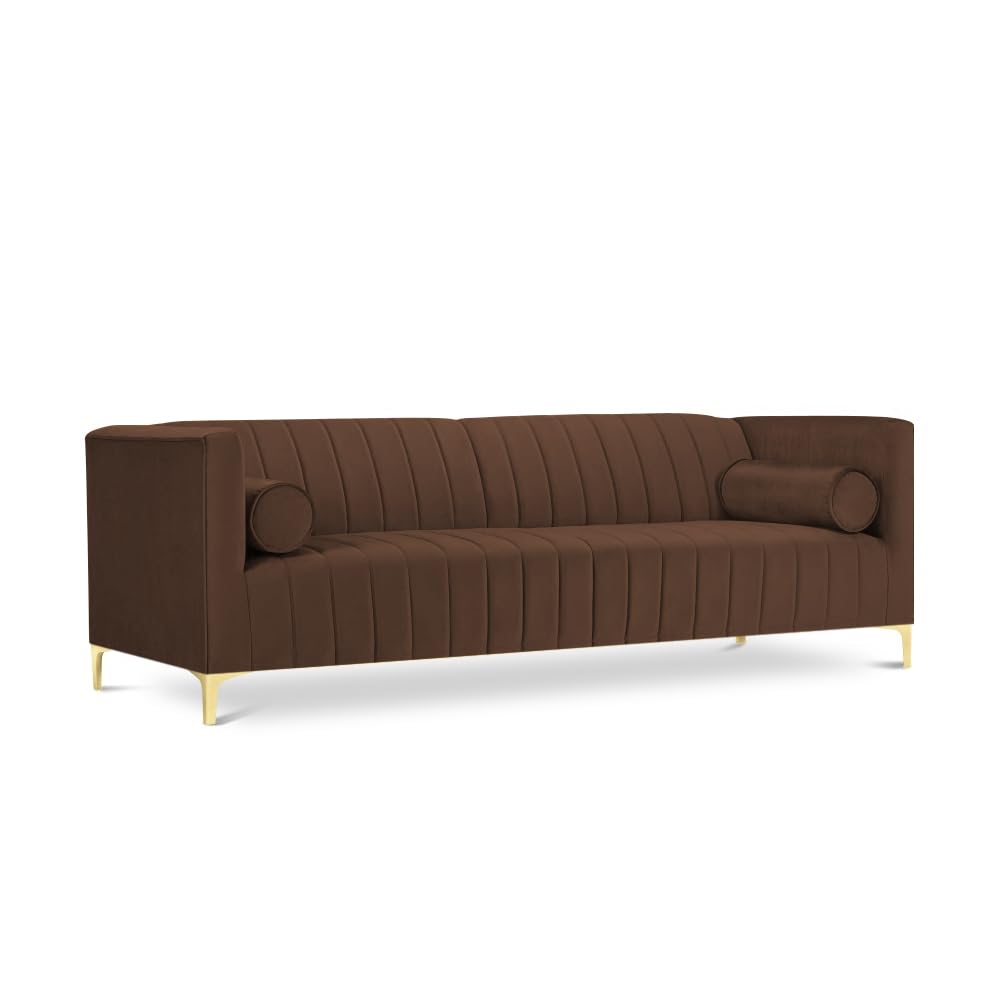 Casaliving Canova 3+1 Seater Sofa Set for Living Room (Brown) Premium Velvet Fabric Sofa