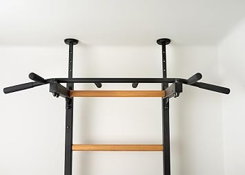 522B Wallbars, Stall Bars, Swedish Ladder, Gymnastic Ladder with Fixed Steel 6-Grip Pull Up Bar, Dip Bar with Polyurethane Back Support, Floor to Ceiling or Wall Mounting