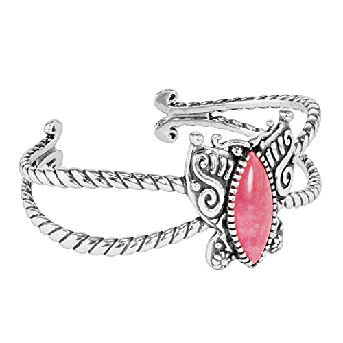 American West Sterling Pink Rhodonite Gemstone Butterfly Cuff Bracelet Size Medium #TOP12