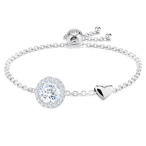 Moissanite 925 Sterling Silver Bracelets For Women Crystal Dainty With White Gold Plated Heart Charm Trendy Tennis Jewelry Chain Gift For Wife Mom Daughter