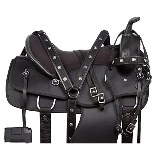 Acerugs Western Pleasure Trail Barrel Racing Show Cordura Horse Saddle TACK Set PAD Silver Crystals (Black Plain SQHB, 17")