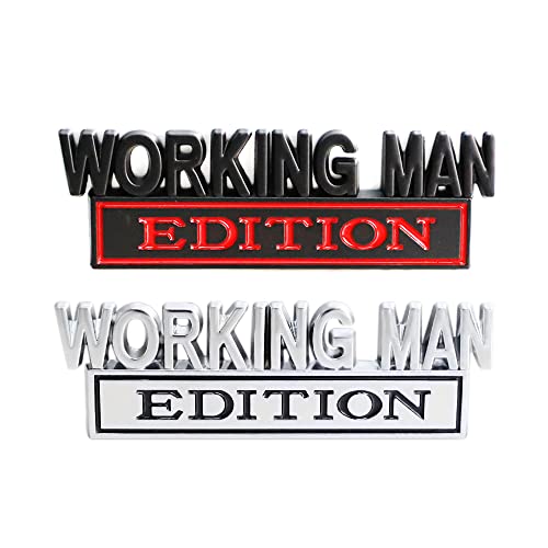 2 Pcs Working Man Edition Emblem 3D Metal Badge Decal Sticker Fit For Universal Car Truck Suv Side Rear Front Hood Trunk Door (Silver Black) #TOP3