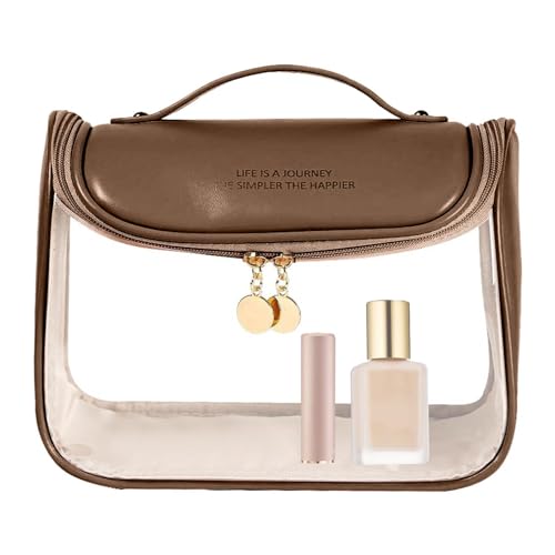Trousse de maquillage transparente de grande capacité coloris mokka avec fermeture éclair