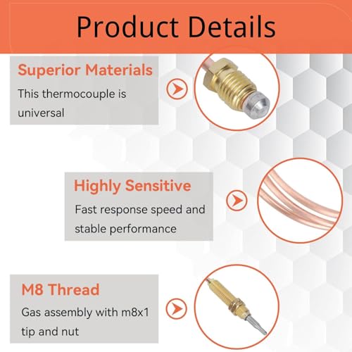 Miniatura 3 de Vibrivio Termopar De Gas Universal M8 1 600mm, Sonda Para Calentador De Gas Brasero Horno Calentador De Agua, Rápida Respuesta Y Rendimiento Estable, Pieza De Repuesto Accesorio De Reemplazo