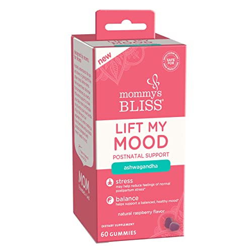 Mommy's Bliss Lift My Mood Postnatal Support Ashwagandha, May Reduce Stress & Support A Balanced Healthy Mood, Vegan, Delicious Rasberry Flavor, 60 Gummies (30 Servings) #TOP1