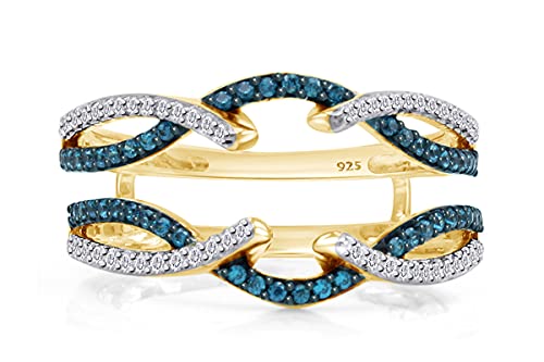 Jewel Zone US Blue White Cubic Zirconia Guard Wrap Ring in 14k Yellow Gold Over Sterling Silver