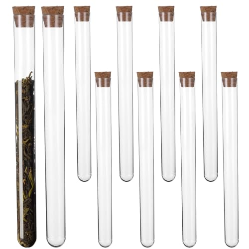 10 Pcs Plastic Test Tubes with Cork Stoppers, 15x150mm 15ml, Clear Vials with Seal Cap Container Transparent Test Tubes with Cork Stoppers for Jewelry Seed Beads Powder Spice Liquid Storage