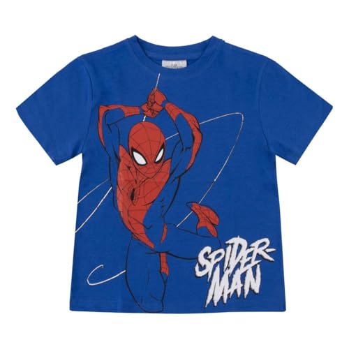 Marvel Spiderman Kids T-Shirt | Boys Short Sleeve Cotton T Shirt with Official Spiderman Character | Blue, 3-8 Years (UK, Age, 7 Years, 8 Years, Regular, Spiderman - Blue)