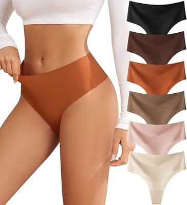 oshkang High Waisted No Show Thongs for Women Seamless Sexy Breathable Panties 6 Pack