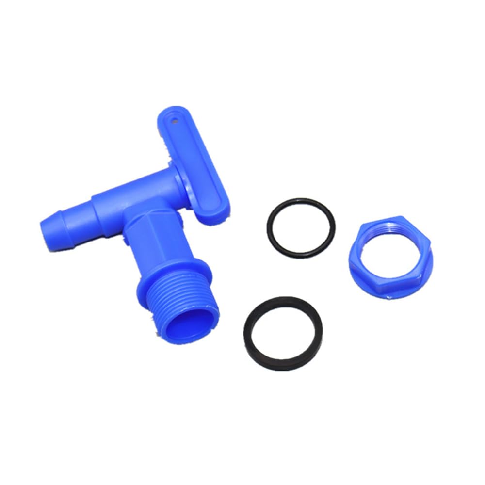 SENRISE Water Butt Tap, Plastic IBC Tank Adapter 25mm Thread Rain Bucket Spout Faucet with Plastic Wire Fastener for Rain Bucket, Tank, Gardening (Blue)